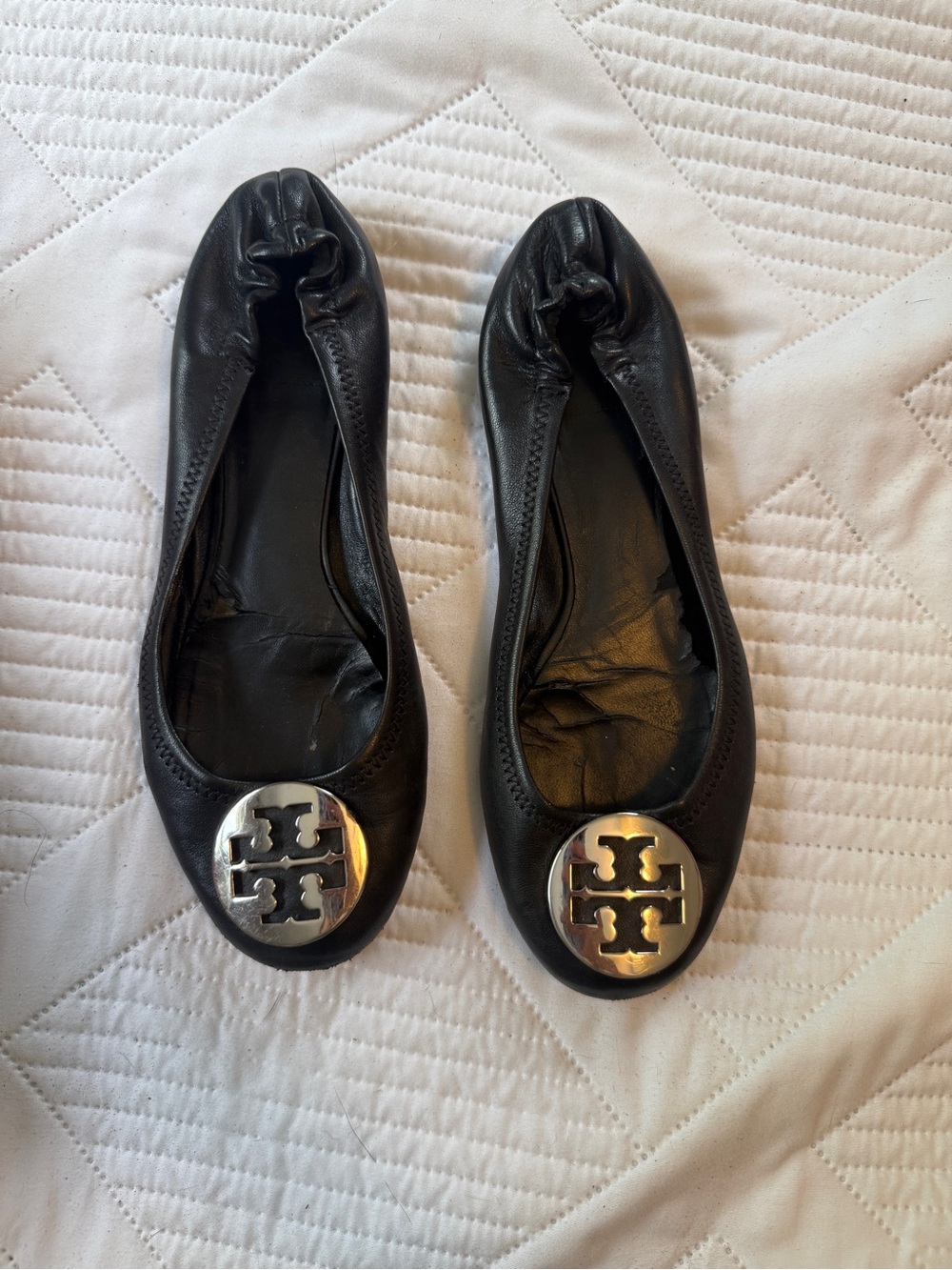 Tory Burch Black Leather Reva Flats